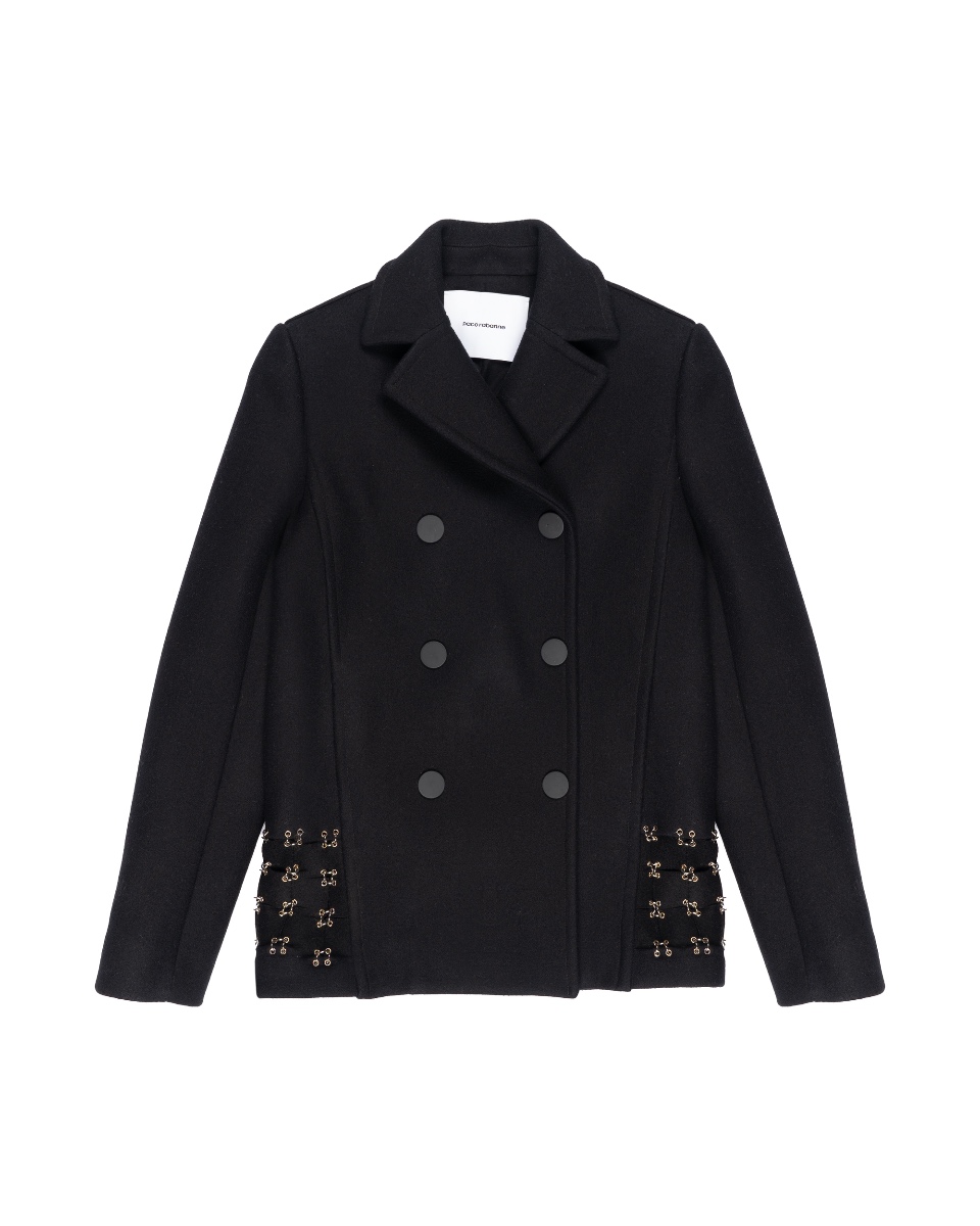 Paco Rabbane pierced wool pea coat thumbnail