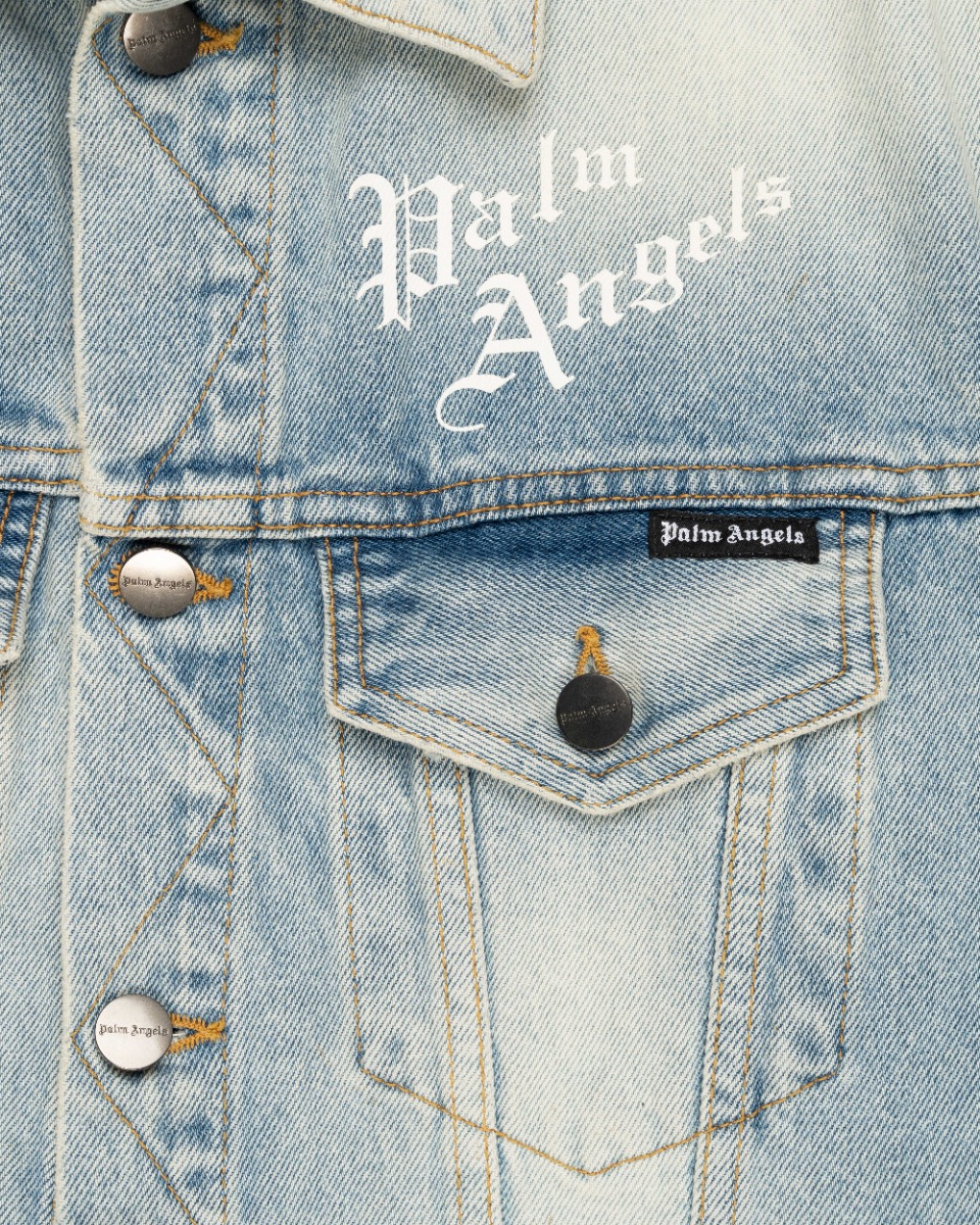 Palm Angels Sacred Heart blue trucker denim jacket thumbnail