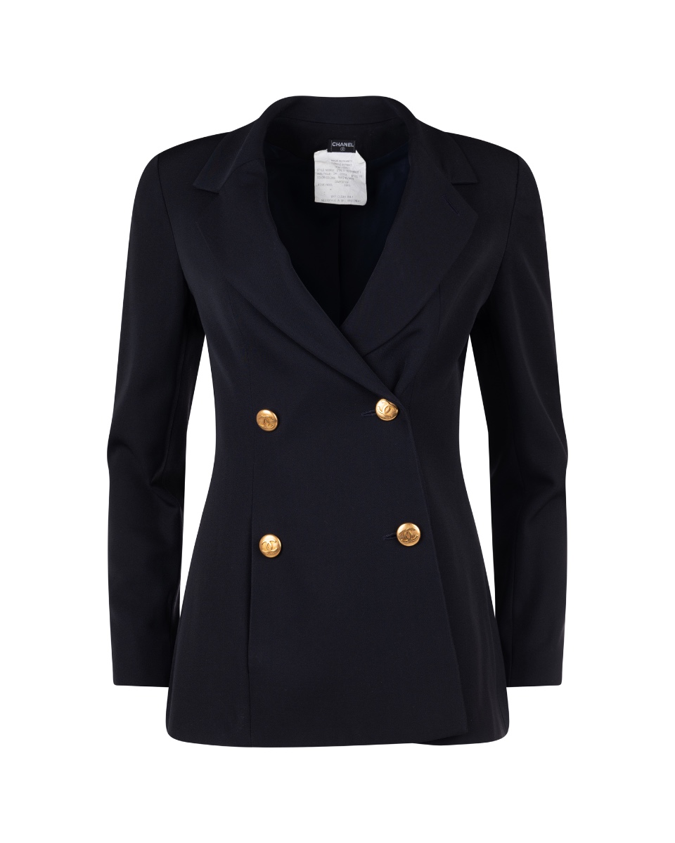 Chanel gold button double breasted blazer jacket thumbnail