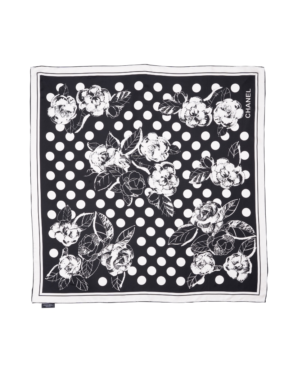 Chanel polka dot camellia silk scarf thumbnail