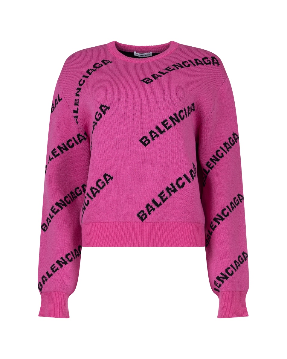 Balenciaga pink all-over logo sweater thumbnail