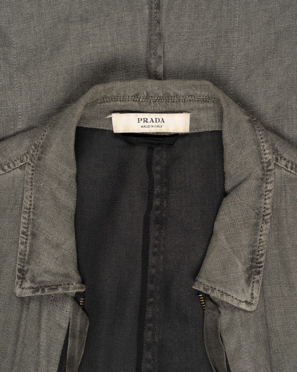 Prada tie-fastening linen grey coat thumbnail