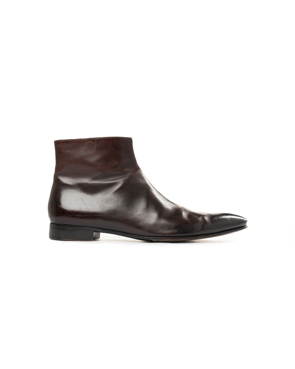 Prada Chocolate-brown pointy toe ankle boots thumbnail