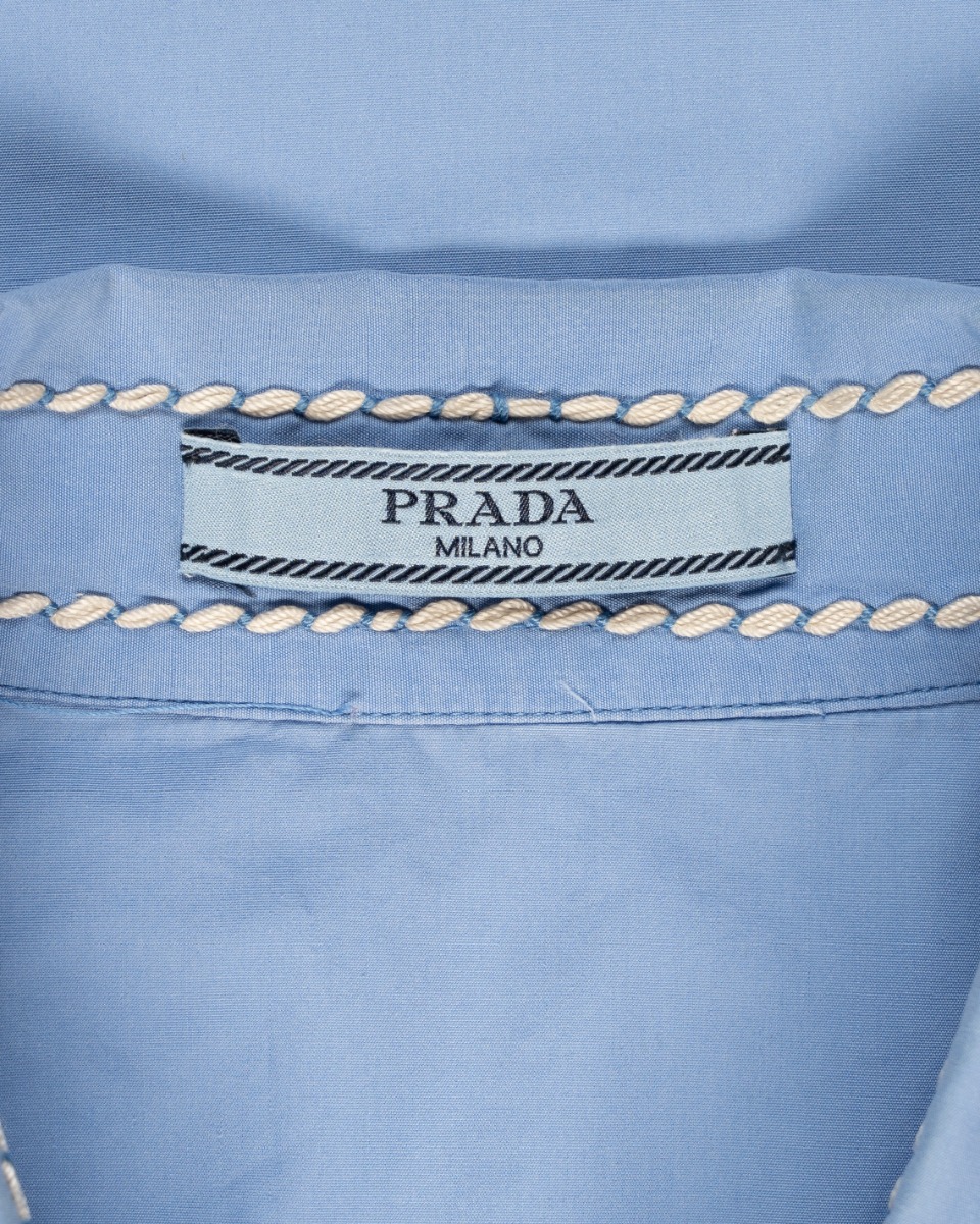 Prada contrast-stitching poplin blue button-up shirt thumbnail