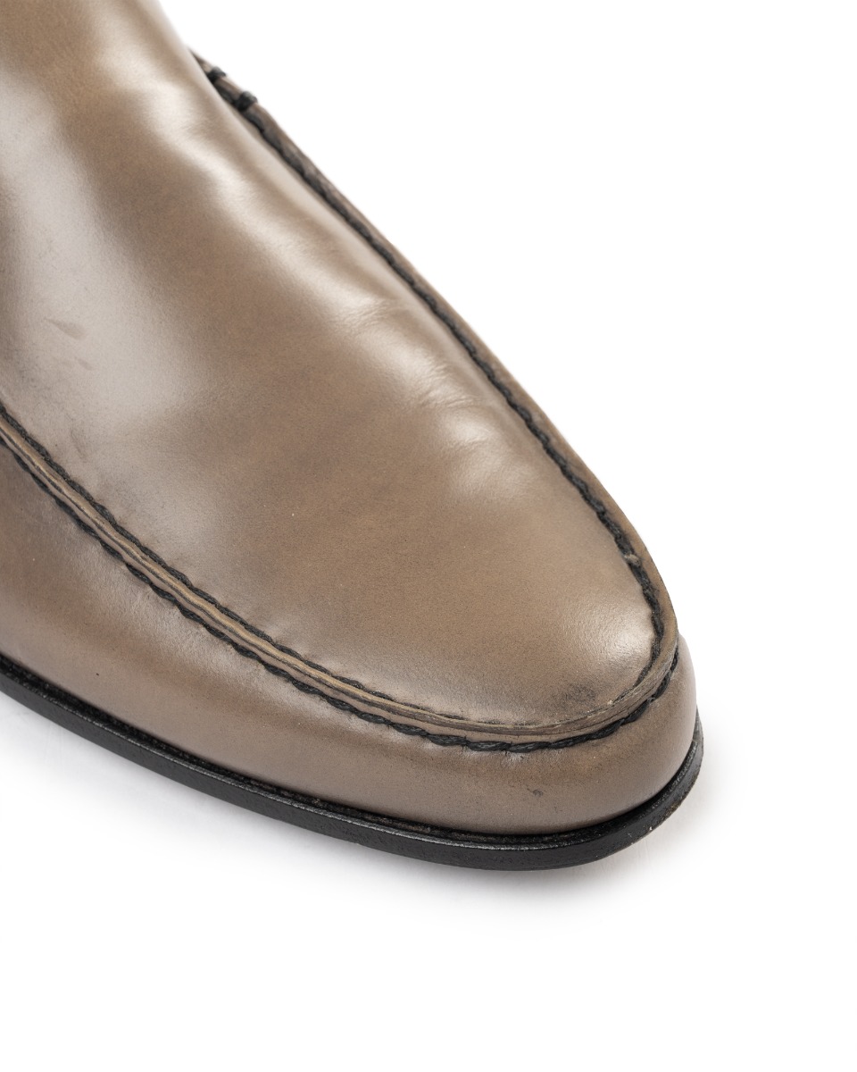 Prada grey leather loafers thumbnail