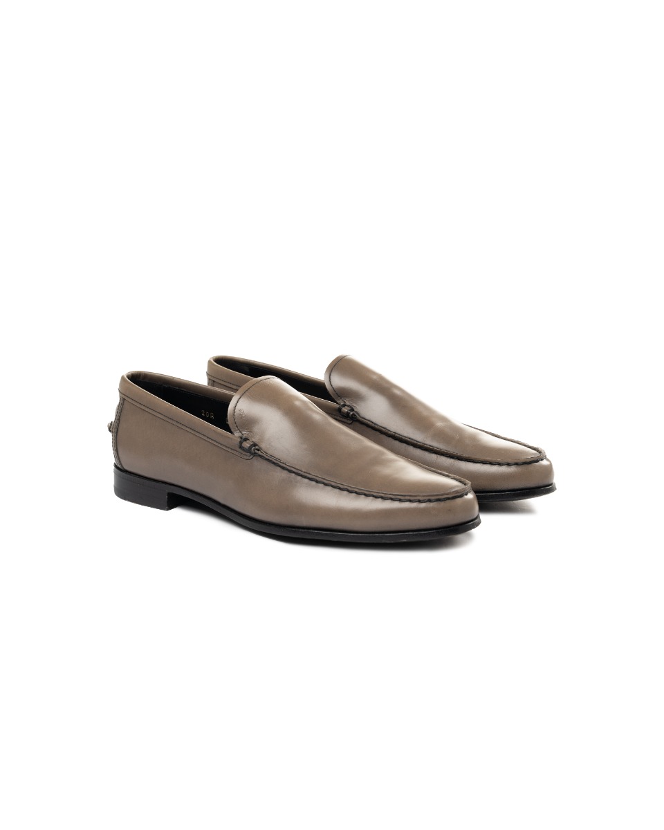 Prada grey leather loafers thumbnail