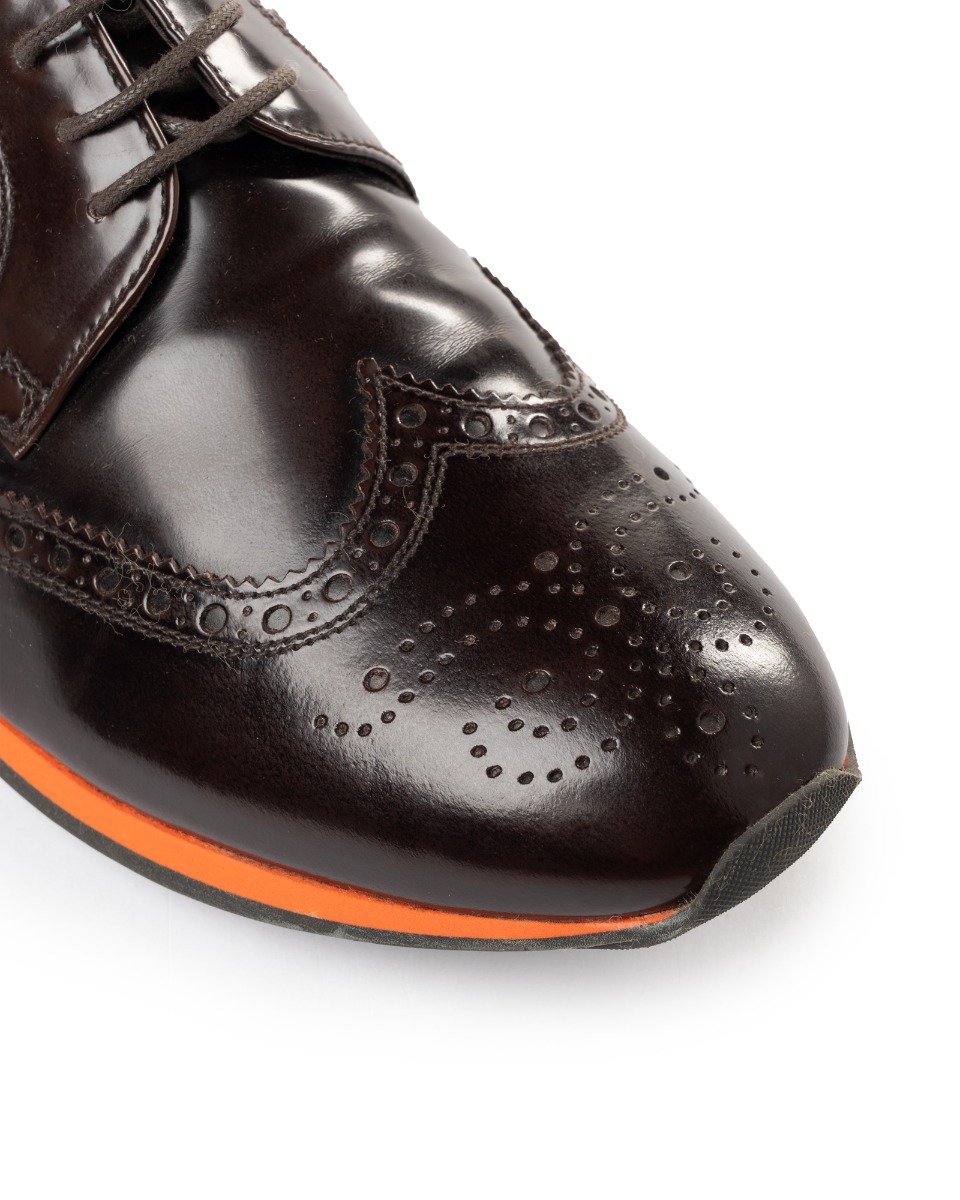 Prada Lasercut Brogues brown leather oxford shoes thumbnail