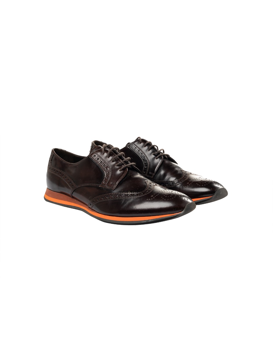 Prada Lasercut Brogues brown leather oxford shoes thumbnail