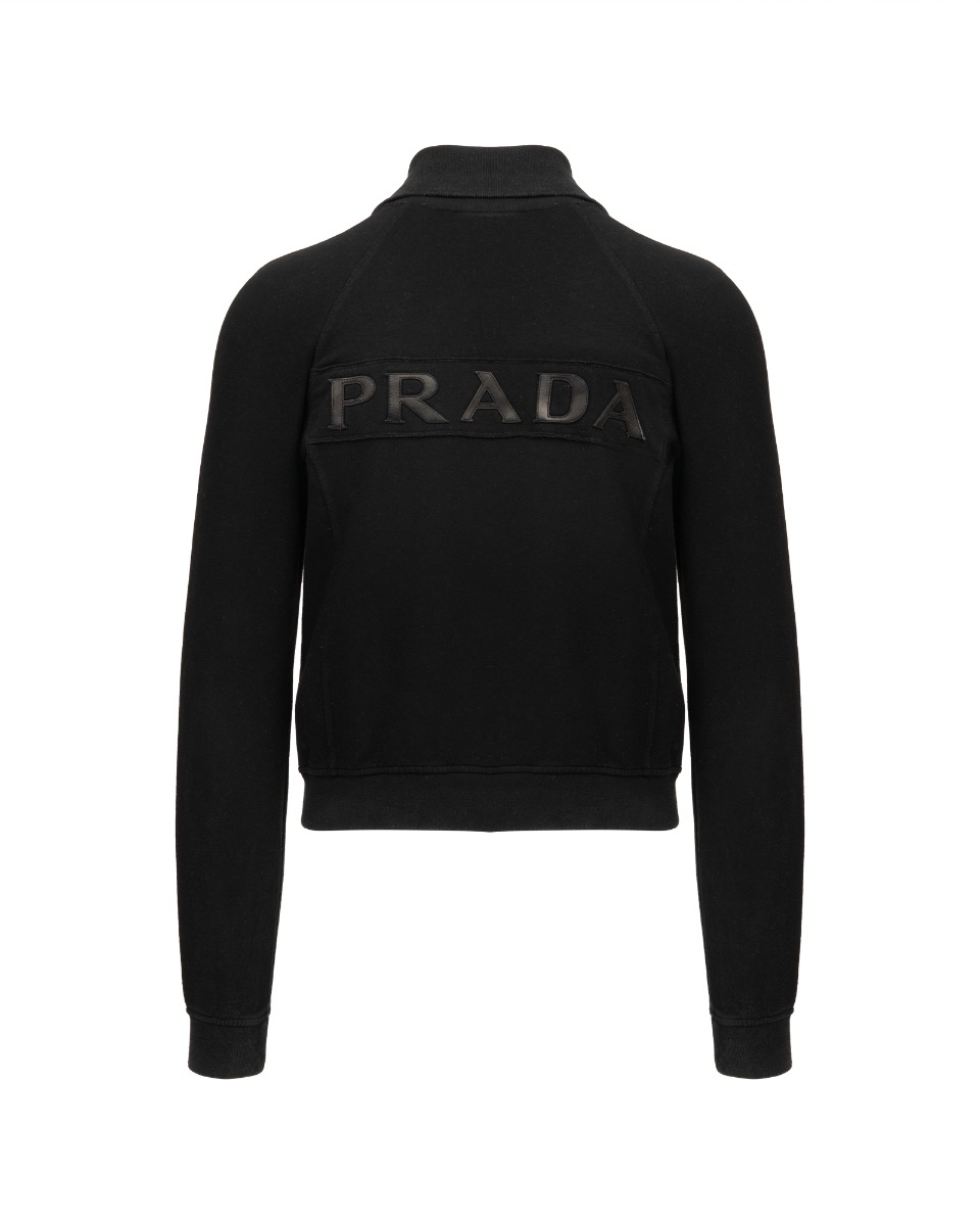 Prada leather logo embroidery zip sweatshirt thumbnail