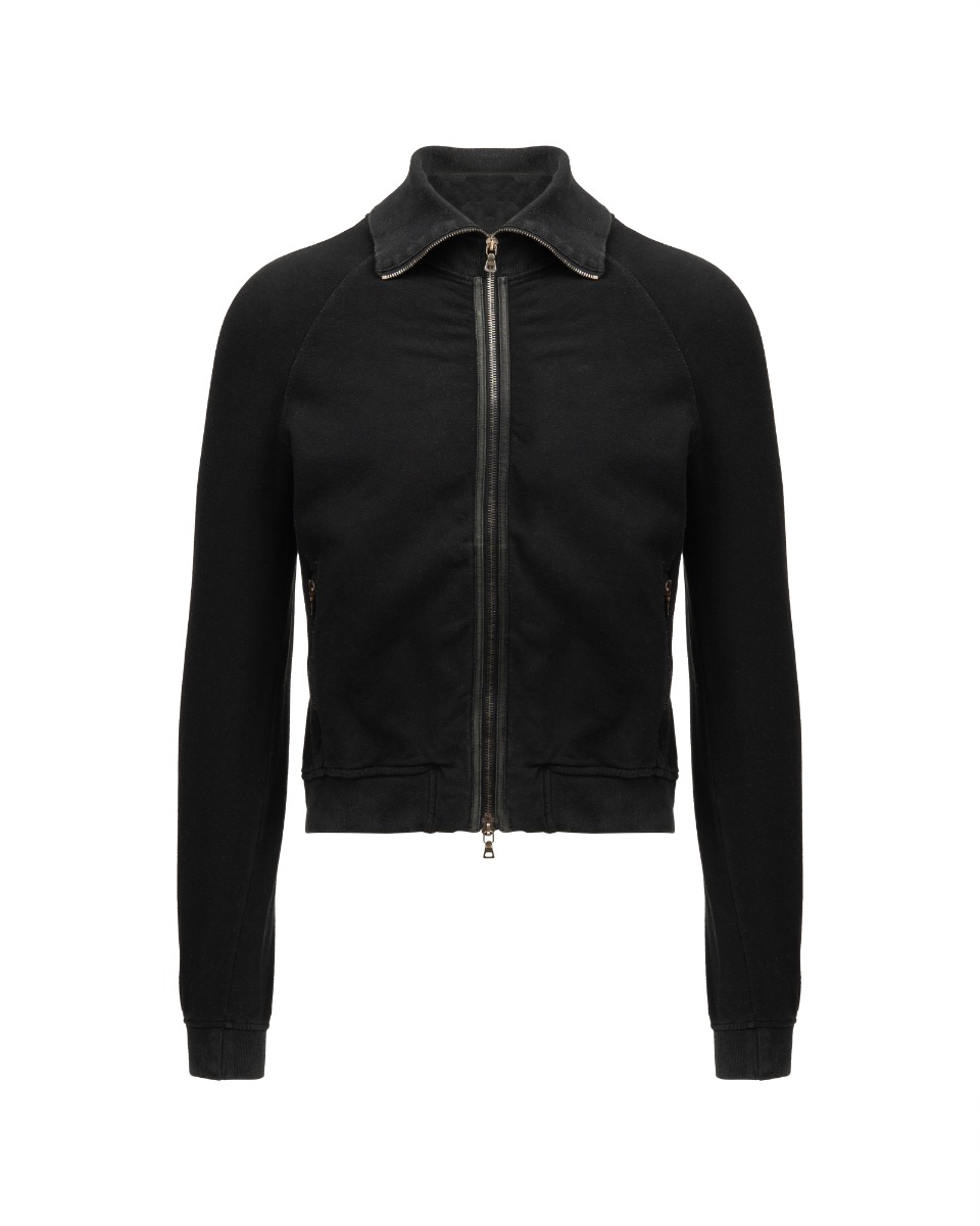 Prada leather logo embroidery zip sweatshirt thumbnail