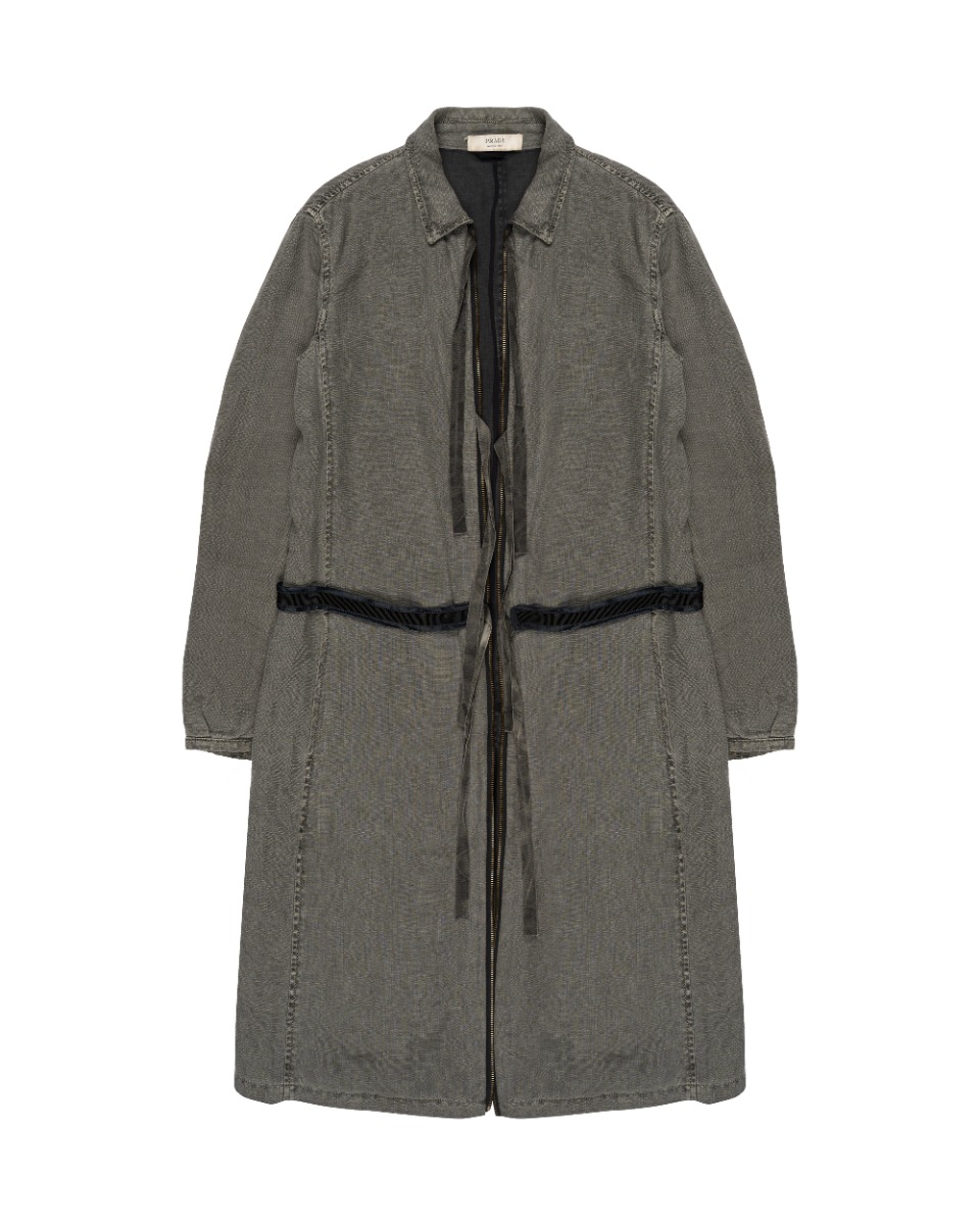 Prada tie-fastening linen grey coat thumbnail