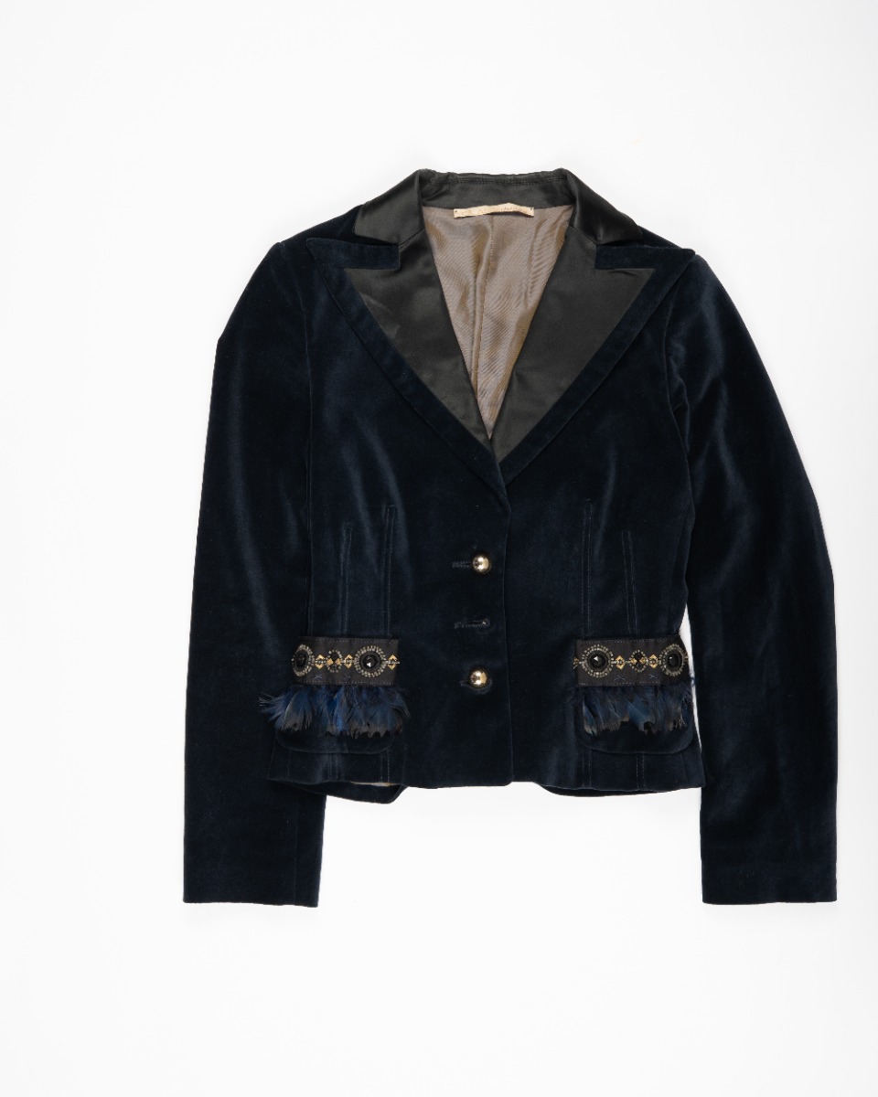 Roberto Cavalli Class jewel-embroidery velvet blazer jacket thumbnail