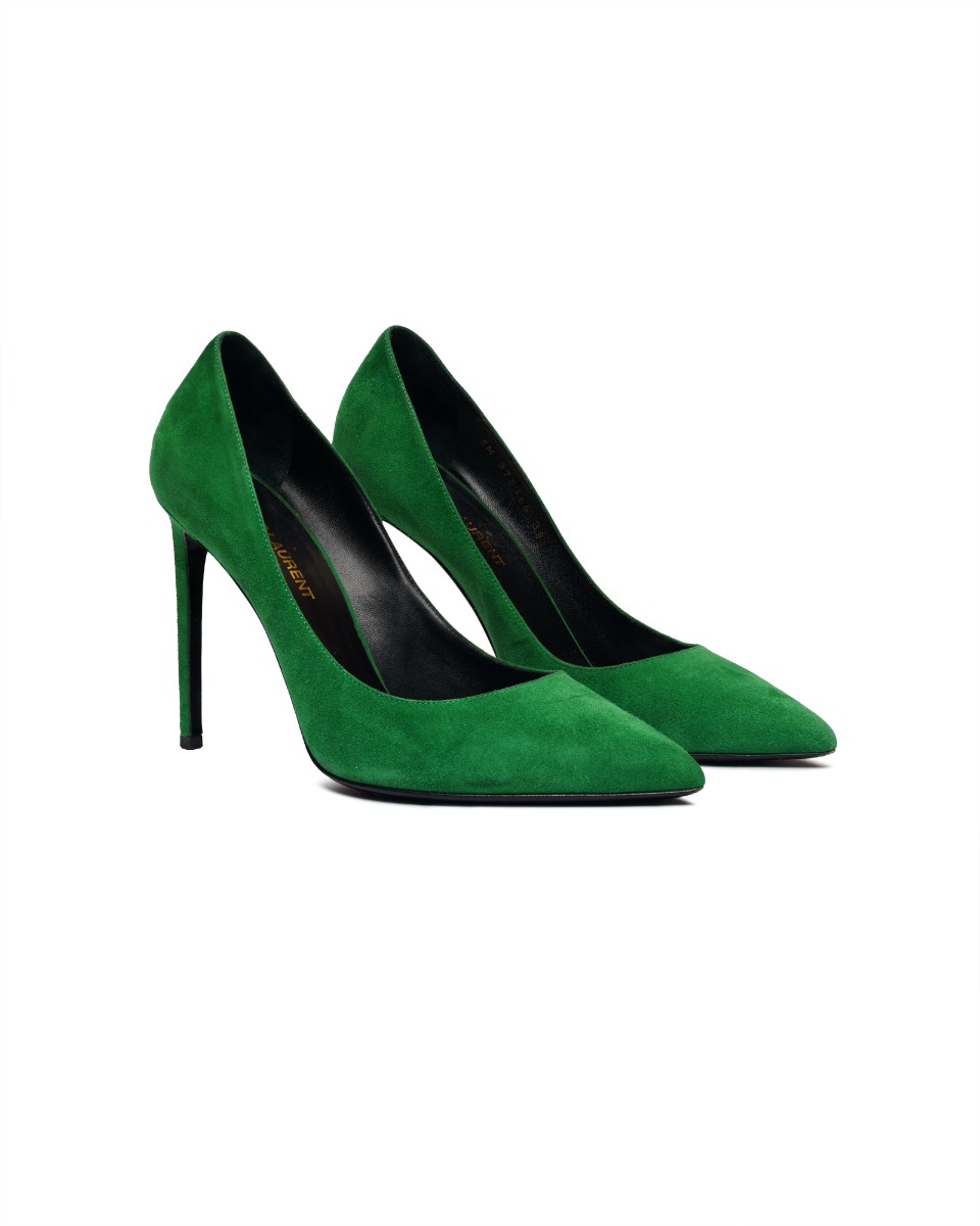 Saint Laurent Anja suede green heels thumbnail