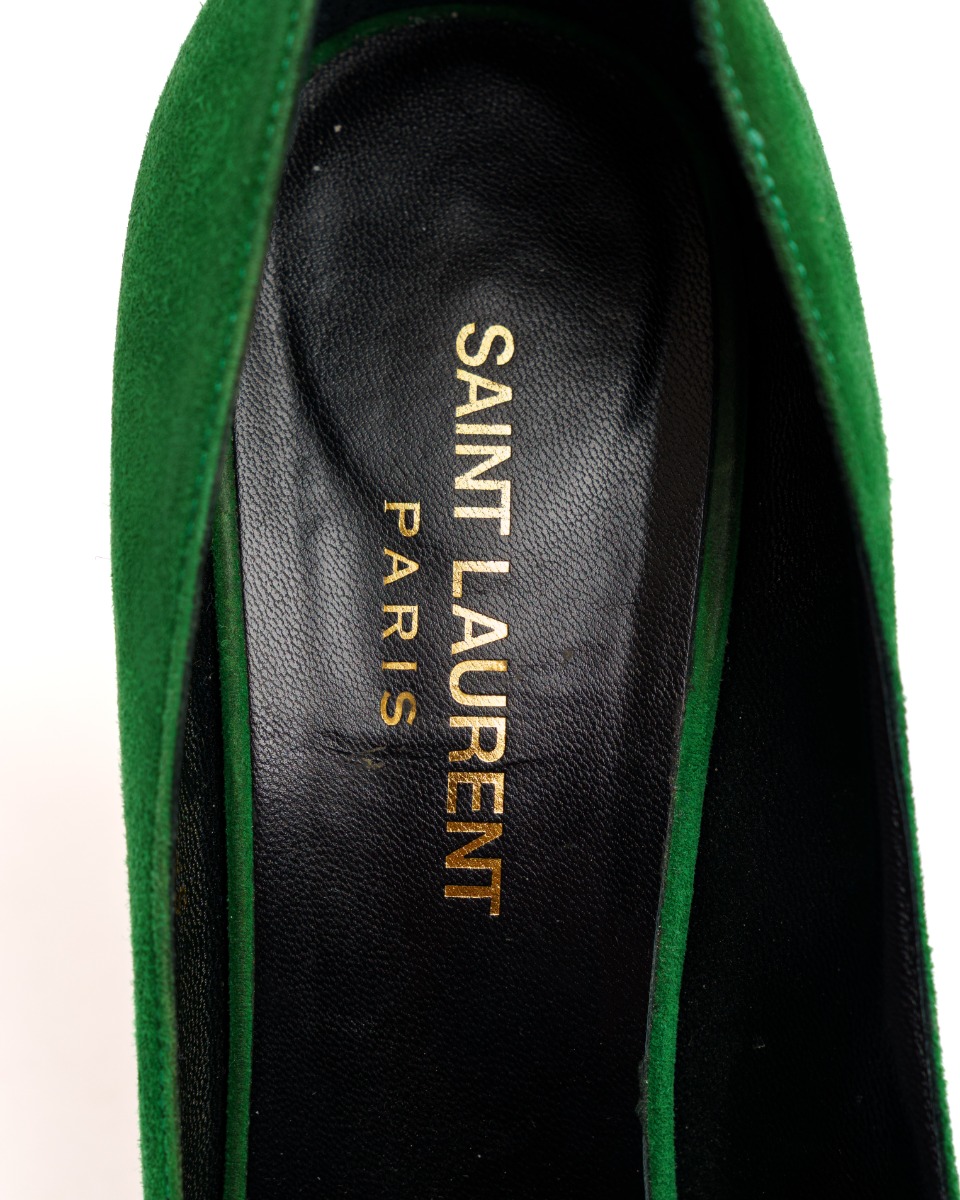 Saint Laurent Anja suede green heels thumbnail