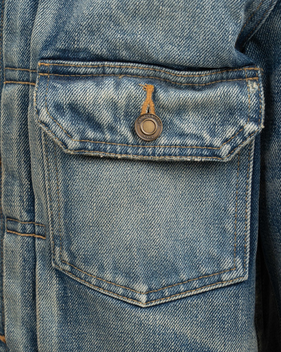 Saint Laurent distressed-effect faded denim jacket thumbnail