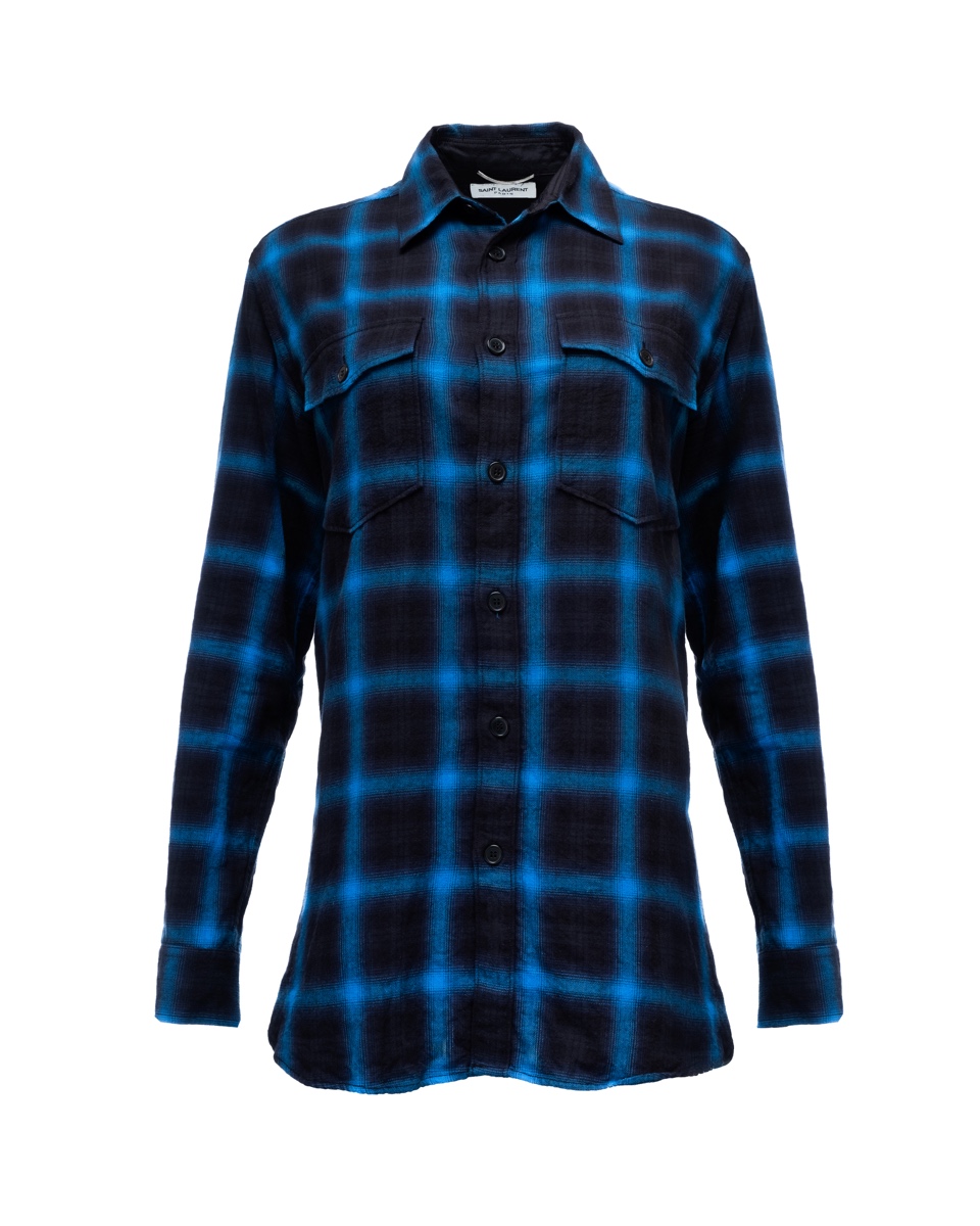 Saint Laurent flannel checkered button-up shirt thumbnail