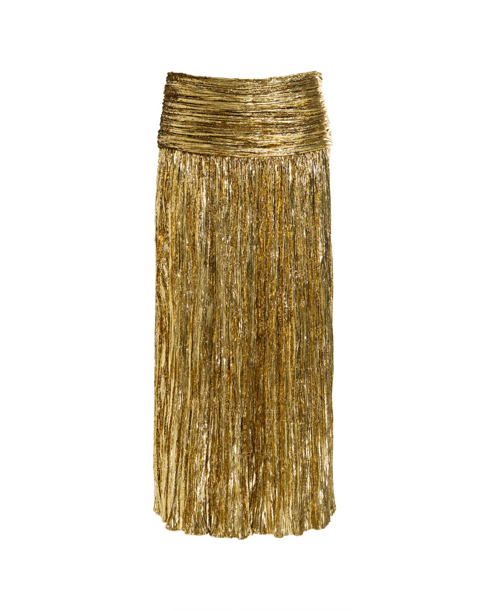 Saint Laurent metallic-effect pleated skirt thumbnail