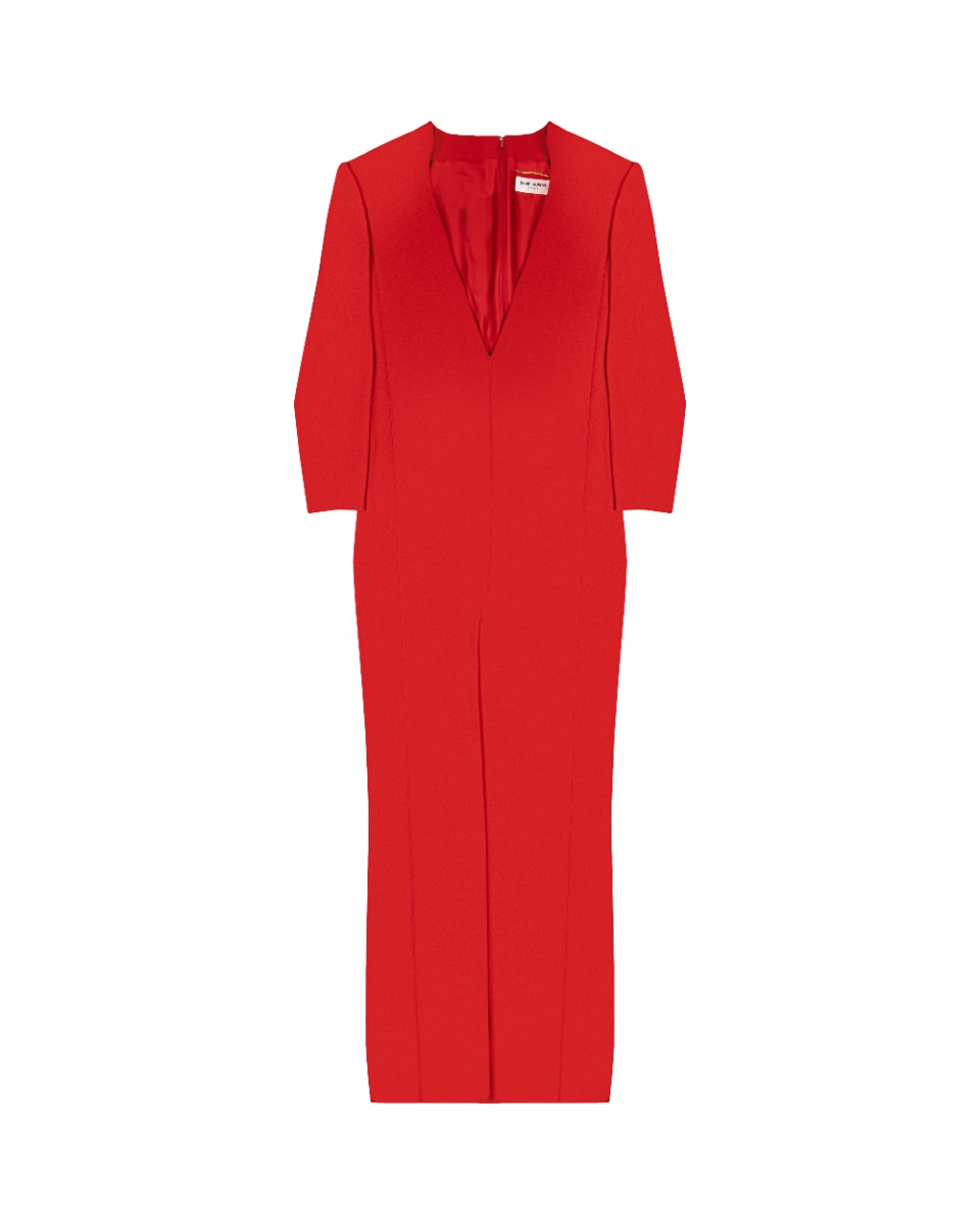 Saint Laurent plunge neck red maxi dress thumbnail