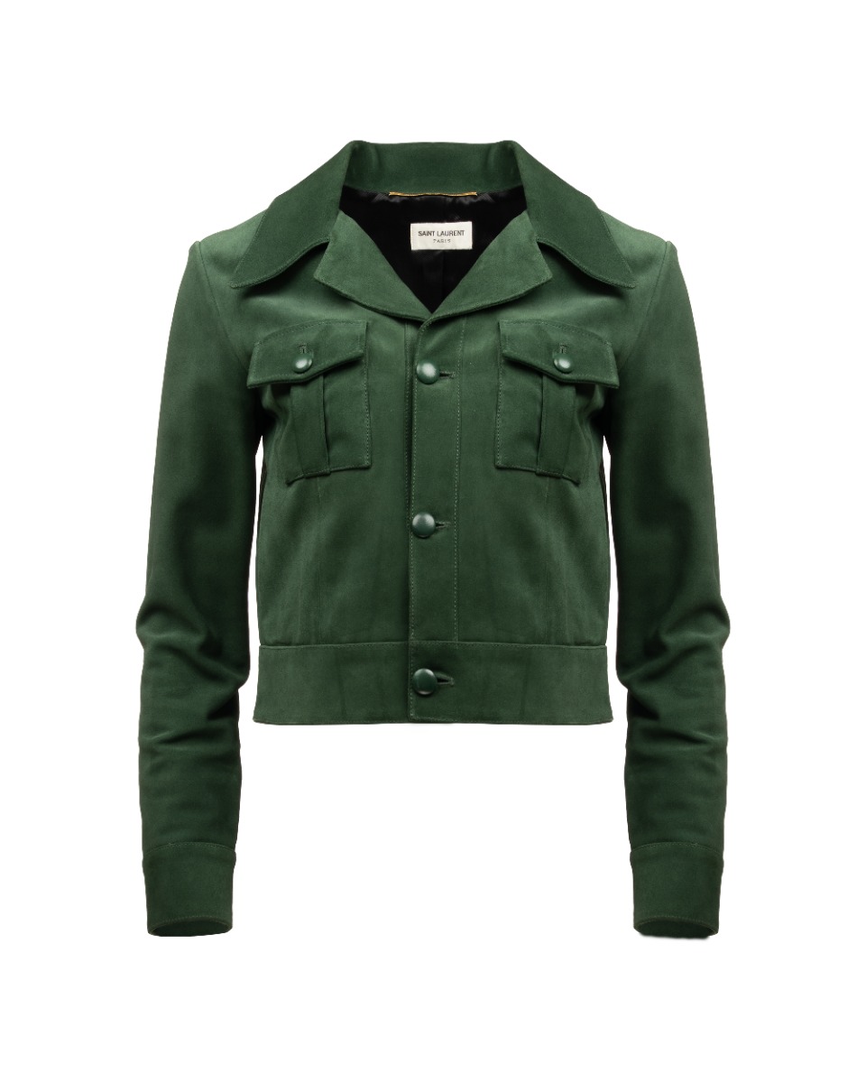 Saint Laurent suede trucker green jacket thumbnail