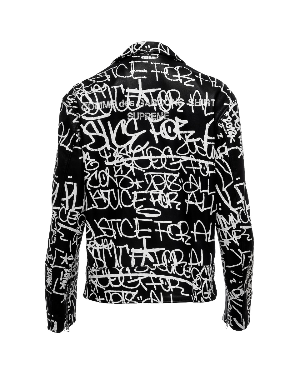 Supreme x COMME des GARÇONS SHIRT x Schott Perfecto graffiti painted leather biker jacket thumbnail