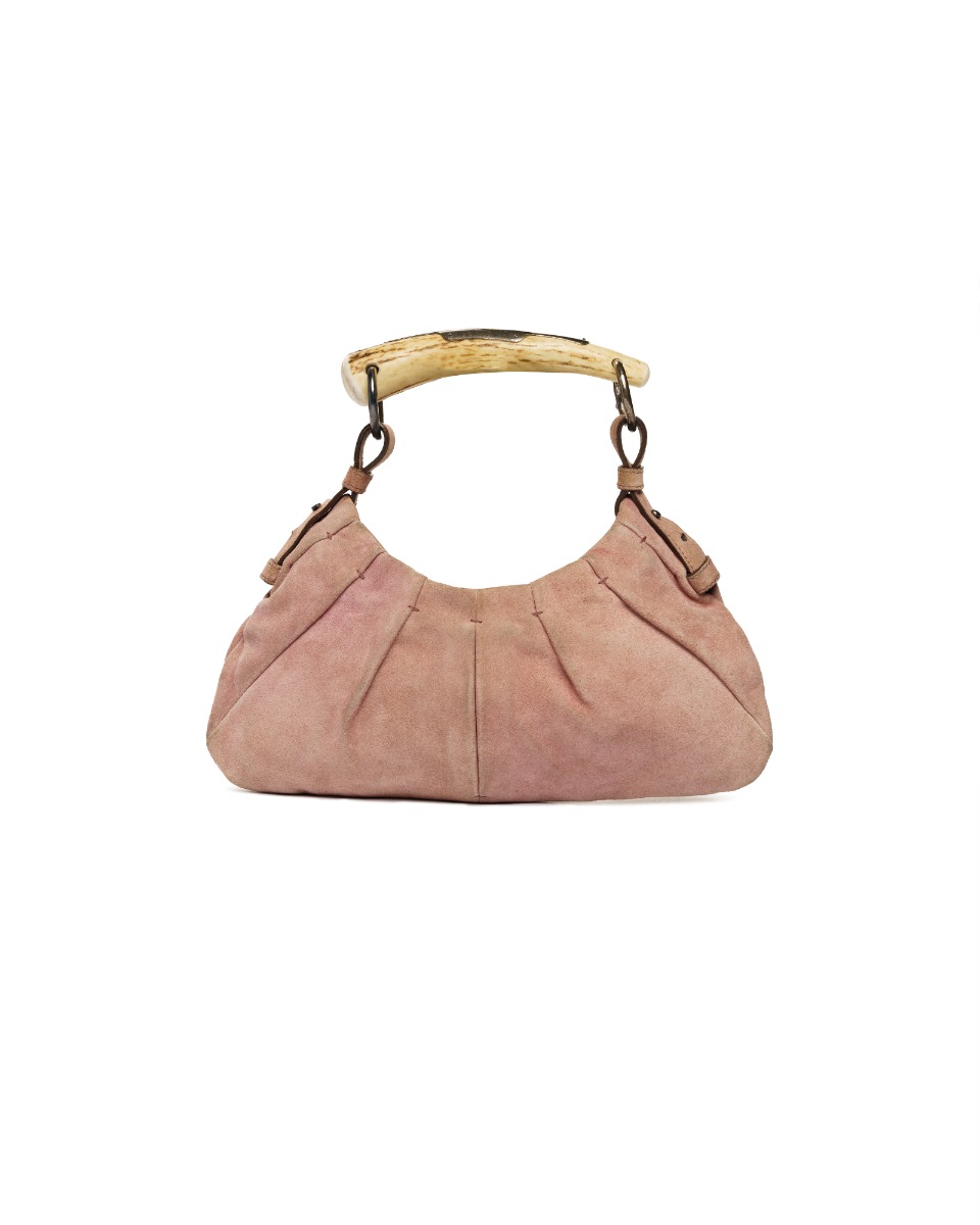 Yves Saint Laurent Rive Gauche Mombasa horn pink suede bag thumbnail