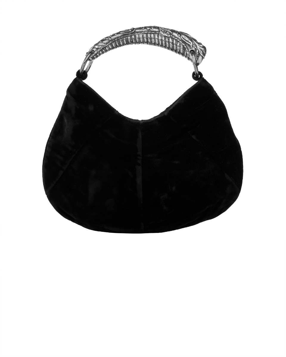 Yves Saint Laurent Rive Gauche Mombasa metal horn black velvet bag thumbnail