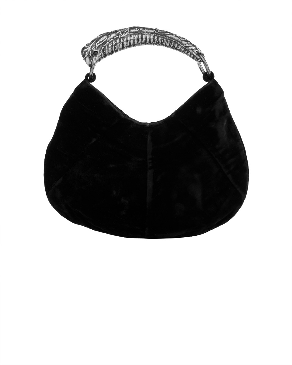 Yves Saint Laurent Rive Gauche Mombasa metal horn black velvet bag