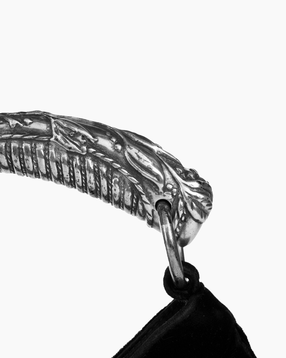 Yves Saint Laurent Rive Gauche Mombasa metal horn black velvet bag thumbnail