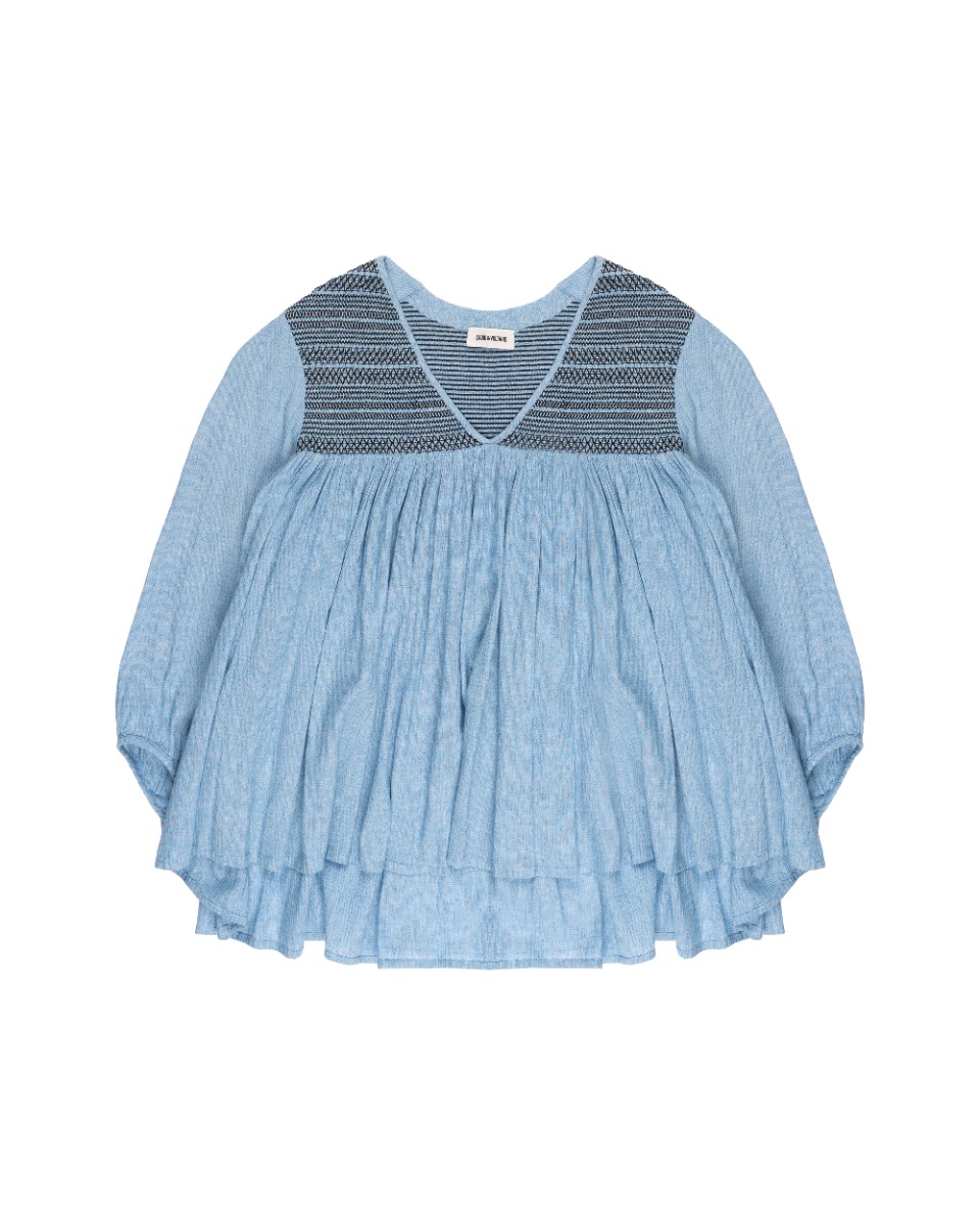 Zadig & Voltaire Taffy Smocked Chambrey tunic top thumbnail