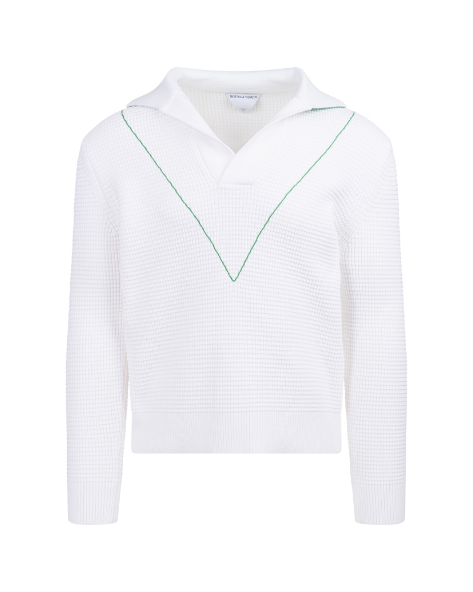 Bottega Veneta Salon 03 collared v-stitch white sweater thumbnail